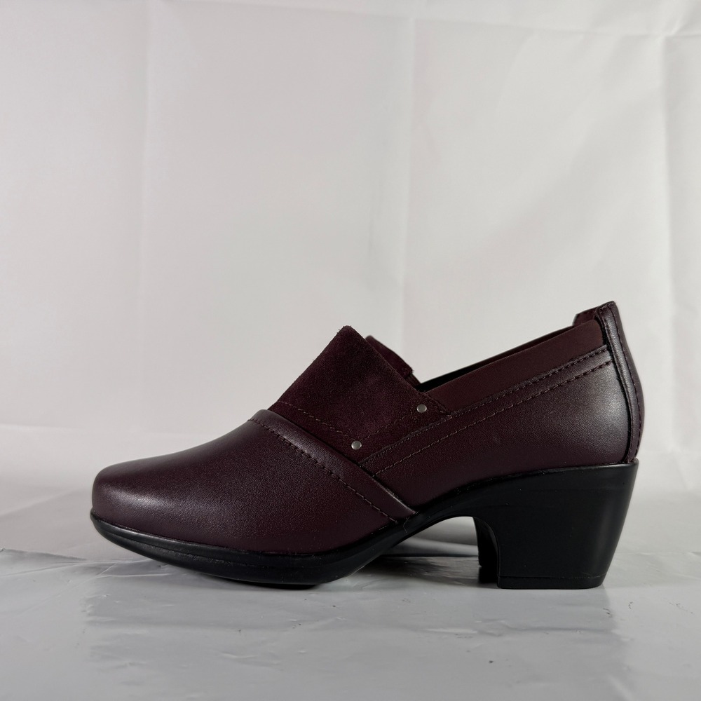 Clarks Emily Step Burgundy Leather Women's Block Heel Slip On Shoes‎ 6.5 M